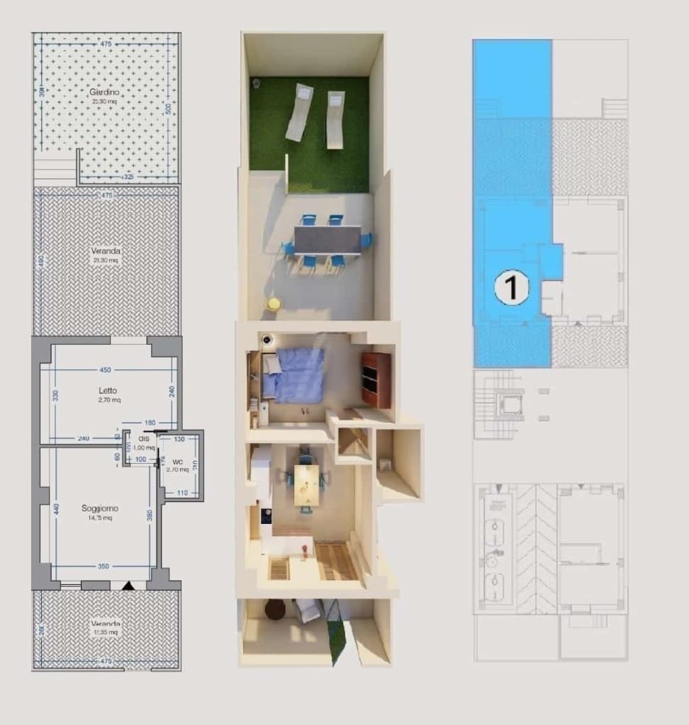Pianta, Render Bilocale Nuova Costruzione in Vendita in Via Grotta Polifemo - Milazzo (Me) Immobilfin Srl Milazzo